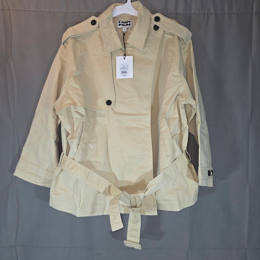 KBB by Kahlana Barfield Brown Khaki Belted Trench Jacket L KBBO-036